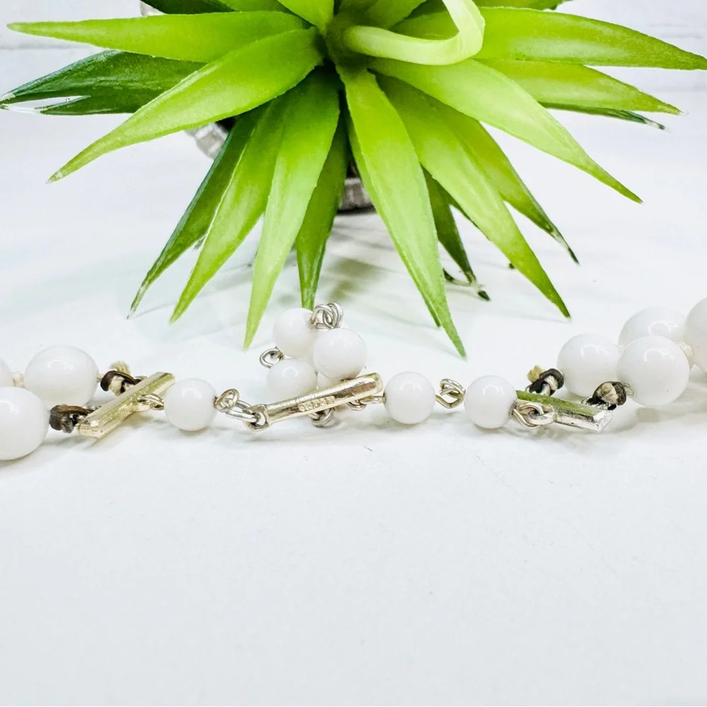 Vintage 60s Japan White Lucite Double Strand Hand Knotted Statement Necklace